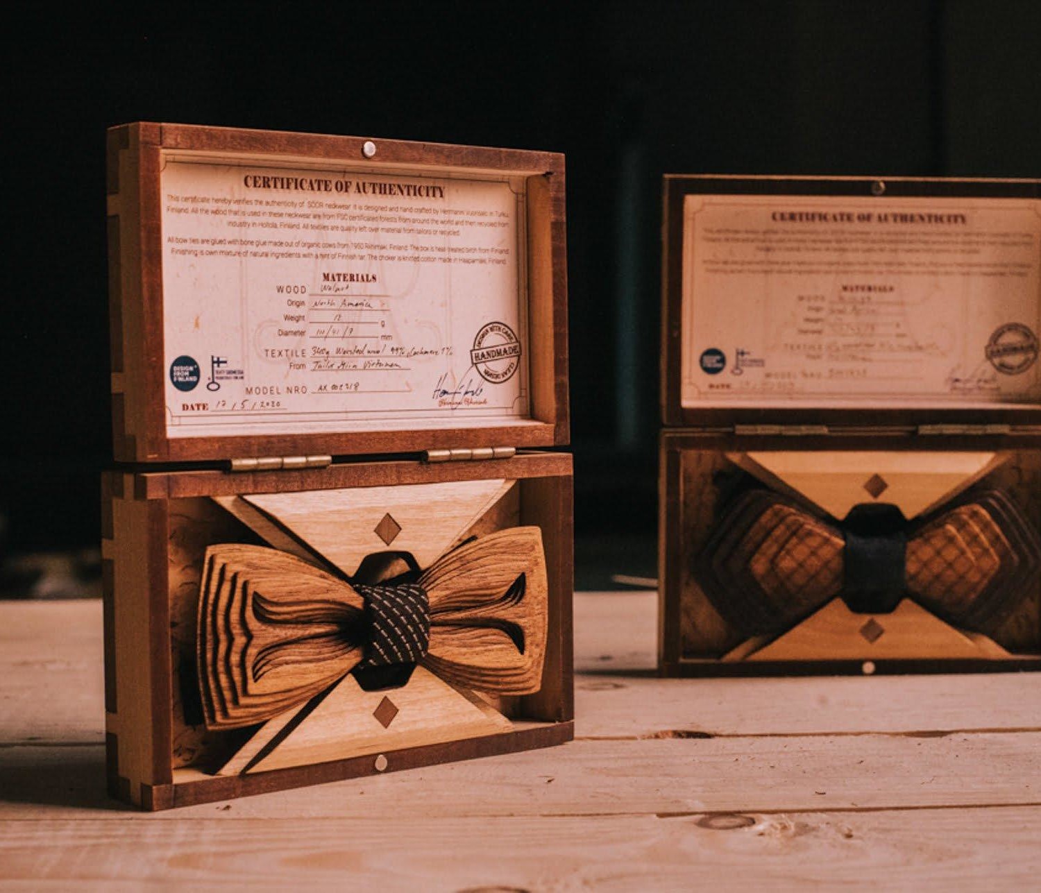 Handcrafted wooden bow ties